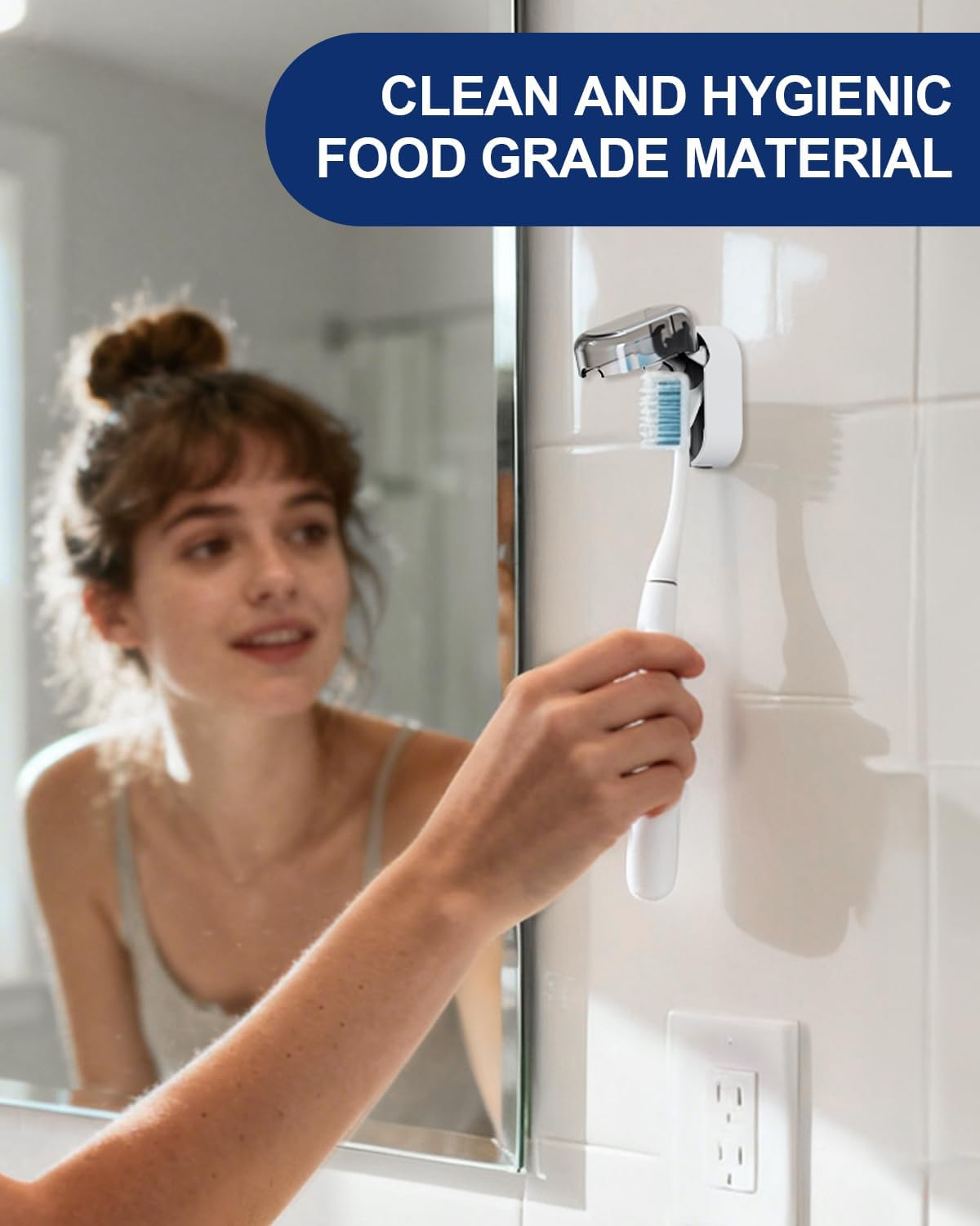 Toothbrush Holder with Auto-Close Cover – Waterproof, Dust-Proof Tooth Brush Hanger Rack for Electric Toothbrushes, 3-Pack No Drill Wall-Mounted Toothbrushes Organizer - Grey