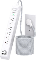 Surge Protector Power Strip 5FT, 10-in-1 with 6 AC Outlets 4 USB Ports(2 USB-C), Ultra Flat Plug Braided Extension Cord, Wall Mountable, 1080J Surge Protection, ETL Listed, White