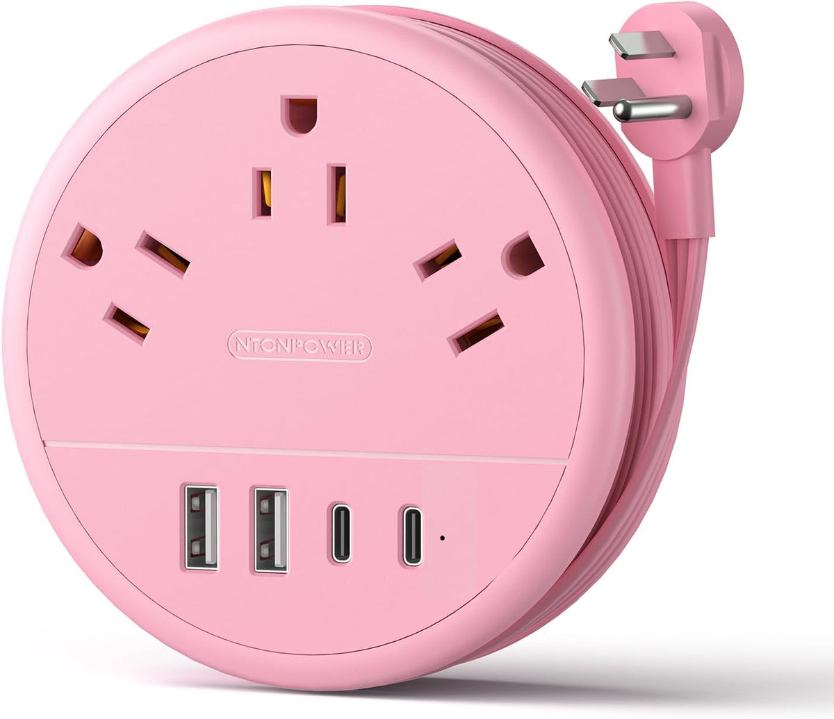 NTONPOWER Pink Travel Power Strip, Travel Essentials, Cruise Essentials 3 Outlets 4 USB Ports(2 USB C), 4FT Wrapped Around Extension Cord for Travel Cruise Ship Beach Vacation Essentials