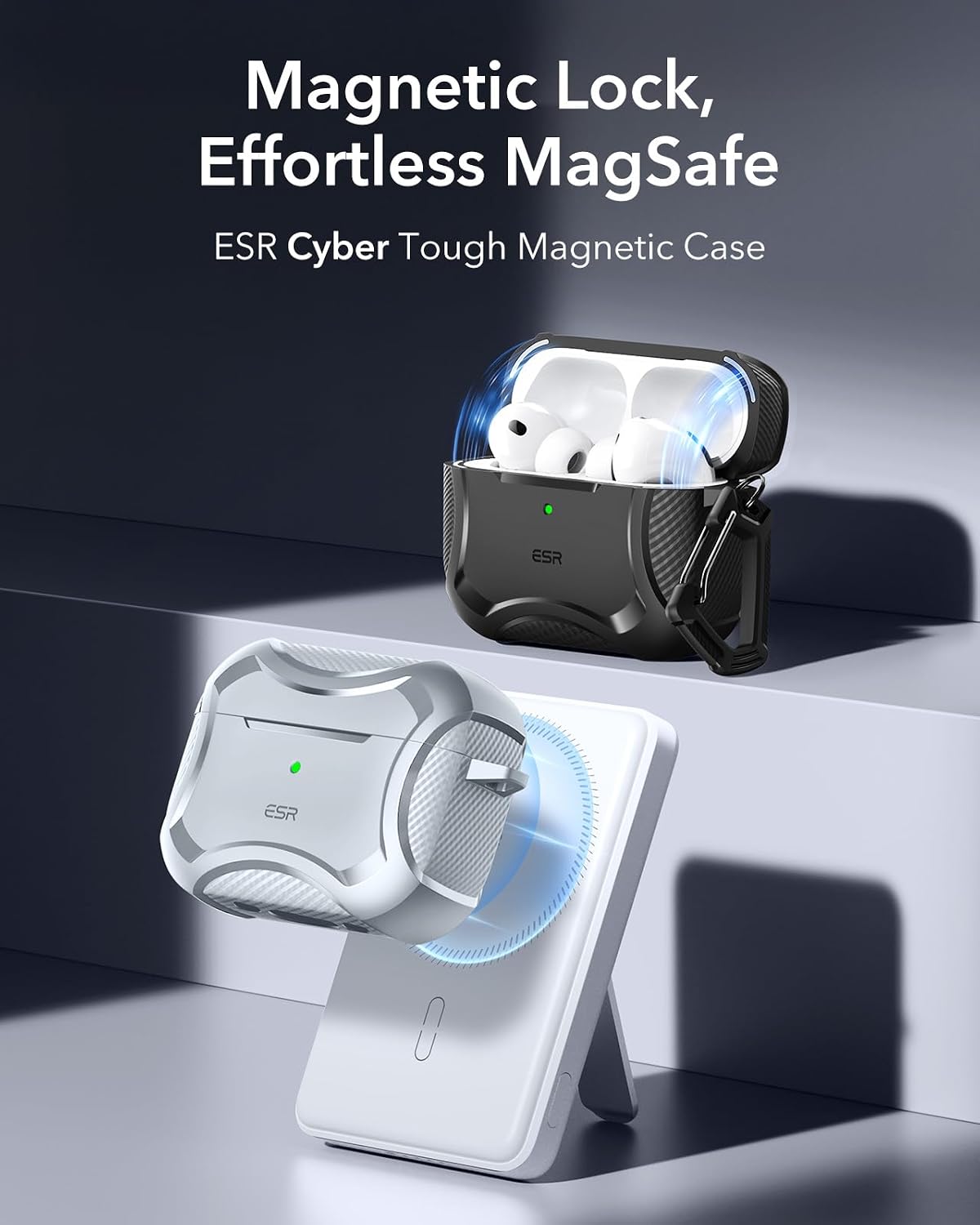 ESR for AirPods Pro 3 Case (2025), Magnetic Lid, Cyber Tough Series, Gray