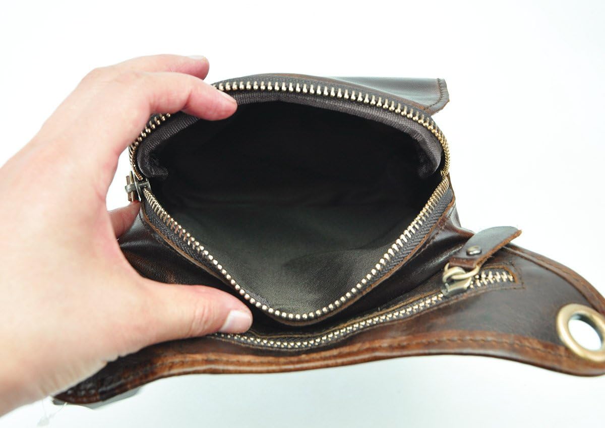 Le'aokuu Mens Genuine Leather Messenger Hiking Waist Hip Bum Pack Drop Leg Bag 211-3