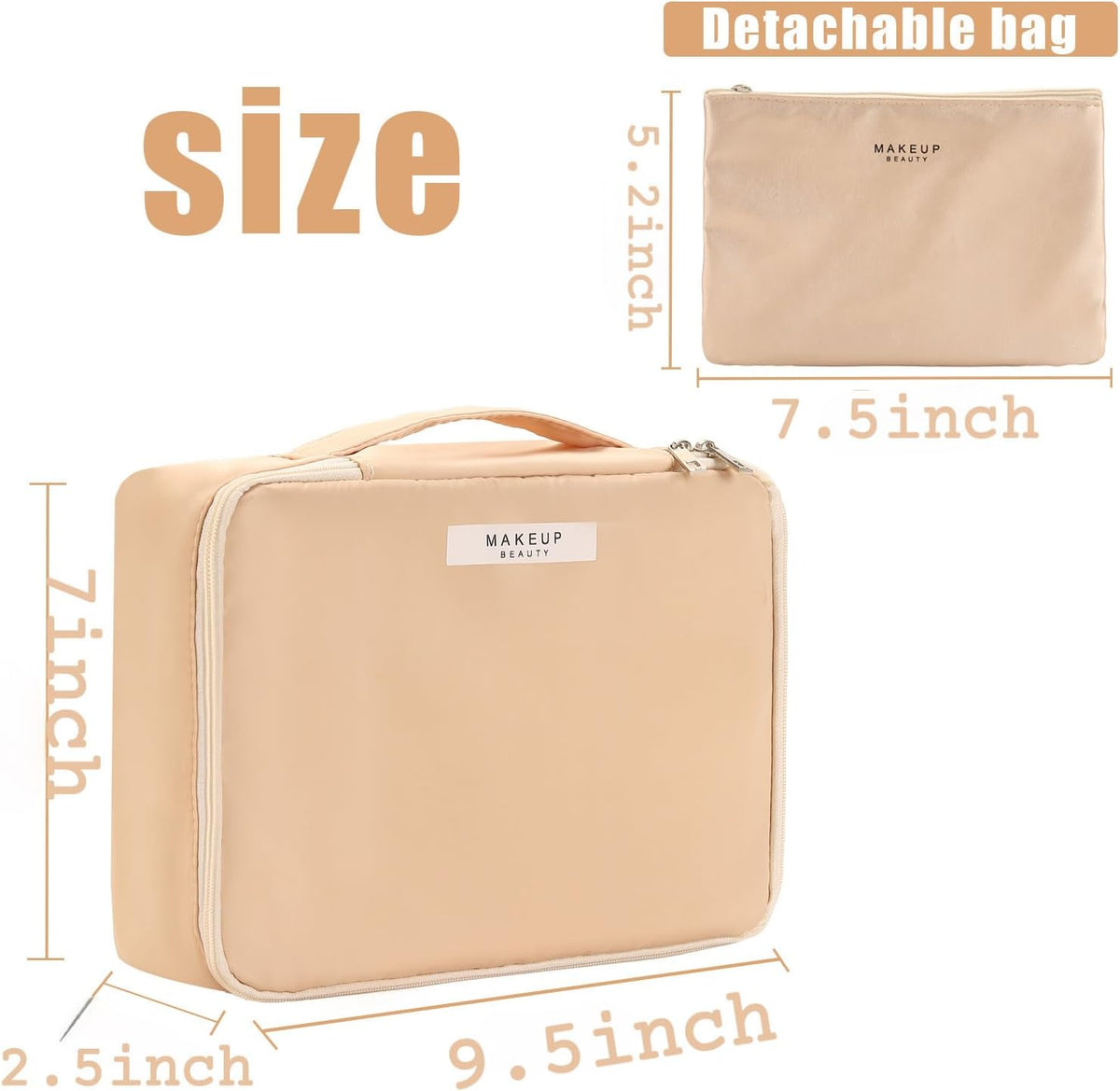 Queboom Travel Makeup Bag Cosmetic Bag Toiletry Bag for Women & Men, Beige