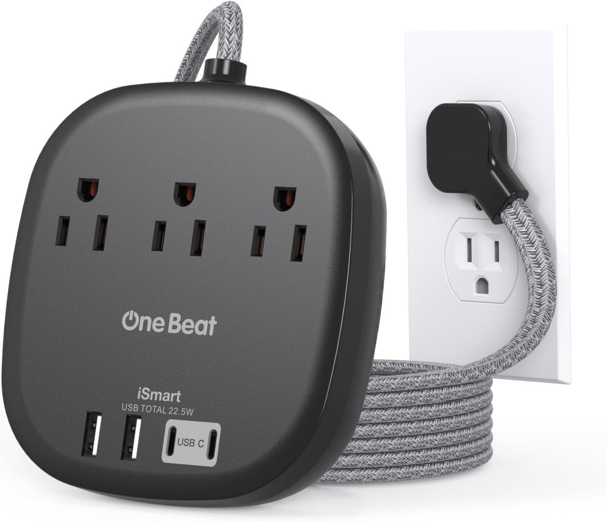Cruise Ship Travel Essentials, 22.5W/4.5A Flat Plug Power Strip, Black