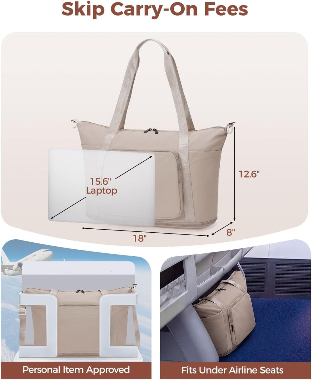 WANDF Foldie Personal Item Travel Bag Expandable, Carry On Duffle Bag Women