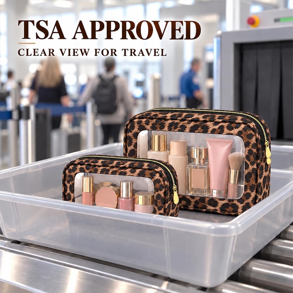 3 Piece Travel Clear Makeup Bag Set, Waterproof Cosemetic Bag with Makeup Brush Bag Make up Pouch Zipper TSA Approved Toiletry Bags for Traveling Car Accessory Bag