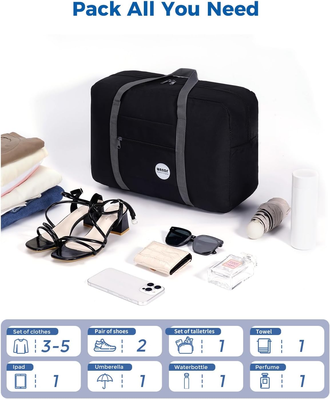 WANDF Personal Item Travel Bag, Carry On Duffle Bag Women