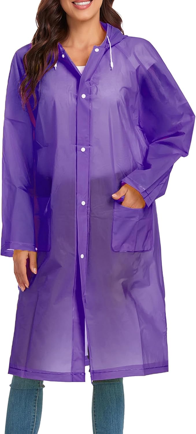 Raincoats for Women Men Reusable Portable Waterproof EVA Long Rain Ponchos with Hoods