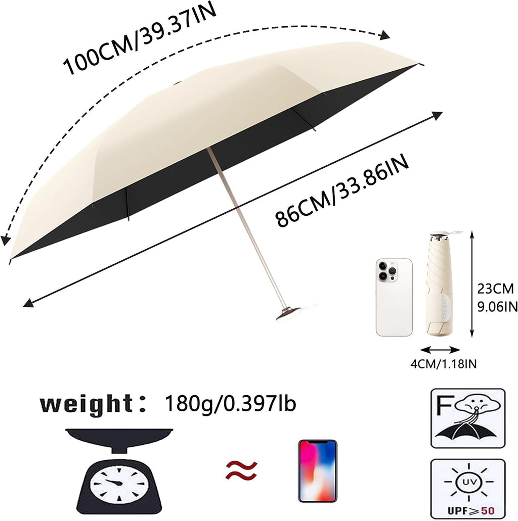 erised's bifrost Mini travel Umbrella with Memory Fabric/1s Compact Folding/Wide Strap/Small Portable/Lightweight/180g/Sun Rain/UV Protection/UPF 50/6 Ribs/Women