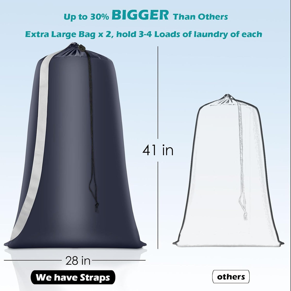 Coomee Heavy Duty Laundry Bag, 2 Pack XL Nylon Laundry Bags with Straps