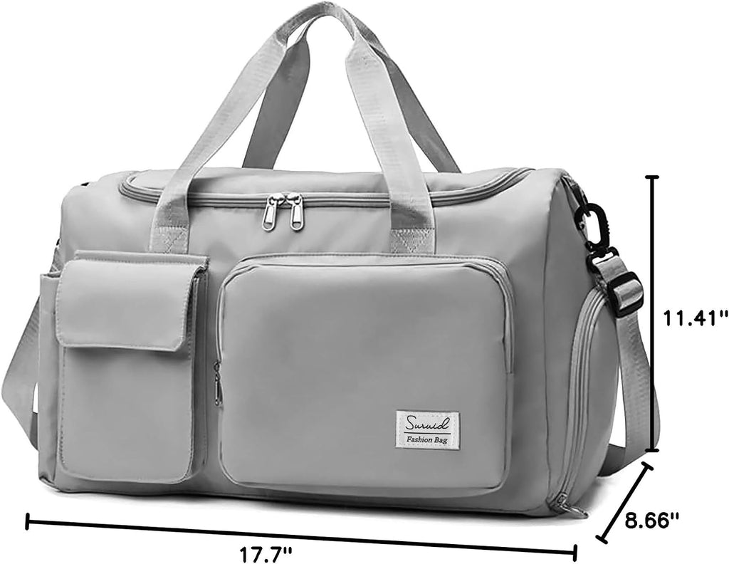 Suruid Gym Bag with Shoe Compartment, Sports Duffle Bag for Women, Gray