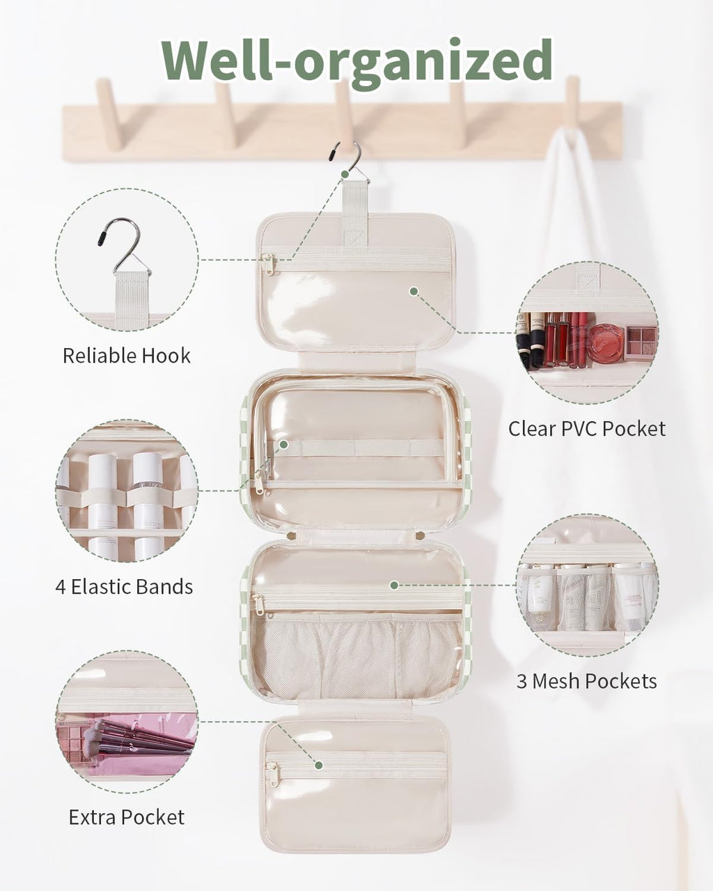 Narwey Large Hanging Travel Toiletry Bag for Women, Makeup Bag Organizer