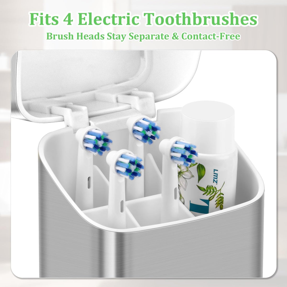 GFWARE Electric Toothbrush Holder with Cover, Ventilated & Drainage, Silver