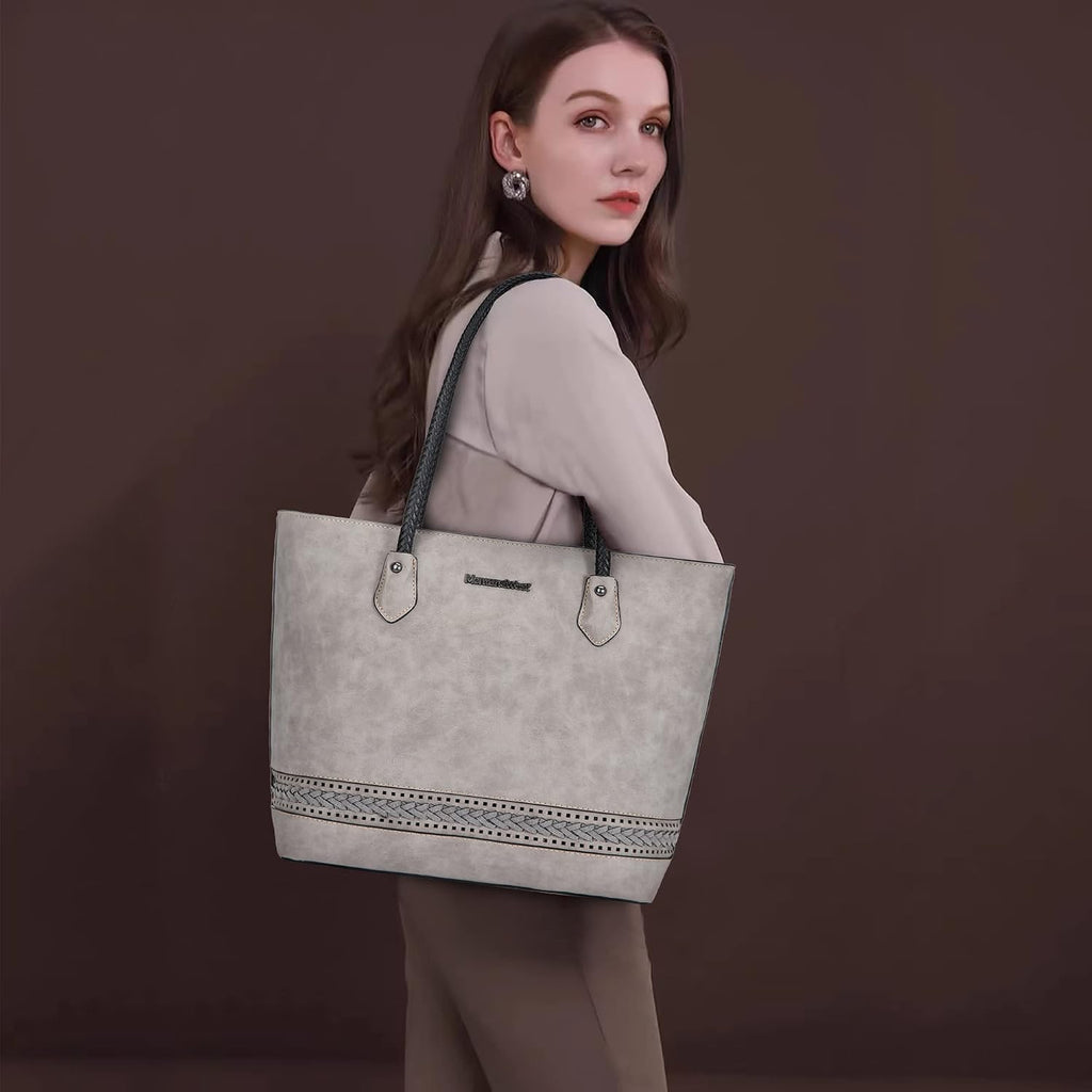 Montana West Woven Tote Bags for Women Purses and Handbags with Back Zipper Pocket