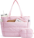 Narwey Nylon Puffer Tote Bag for Women, Quilted Work Nurse Teacher Tote Bag
