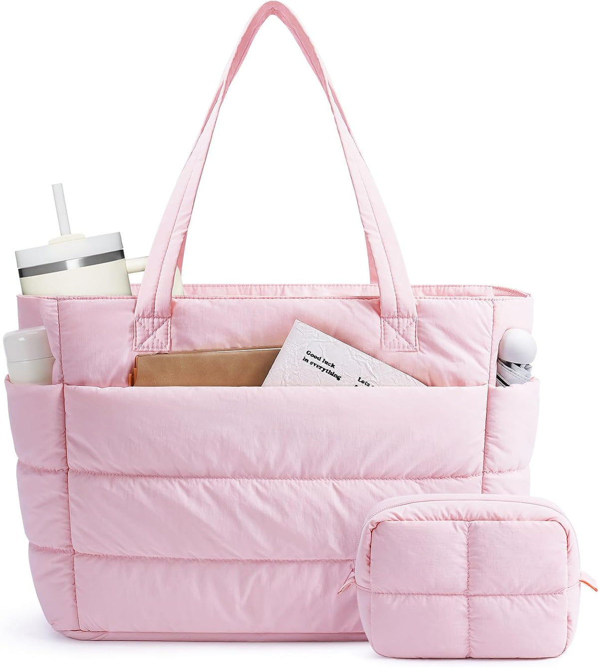 Narwey Nylon Puffer Tote Bag for Women, Quilted Work Nurse Teacher Tote Bag