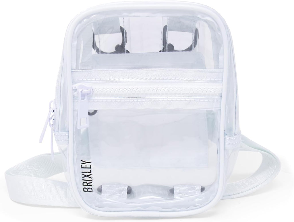 Brixley Crossbody Bag Sling Purse for Women Men Girls Travel, Multi Position Fanny Back Pack (Clear)