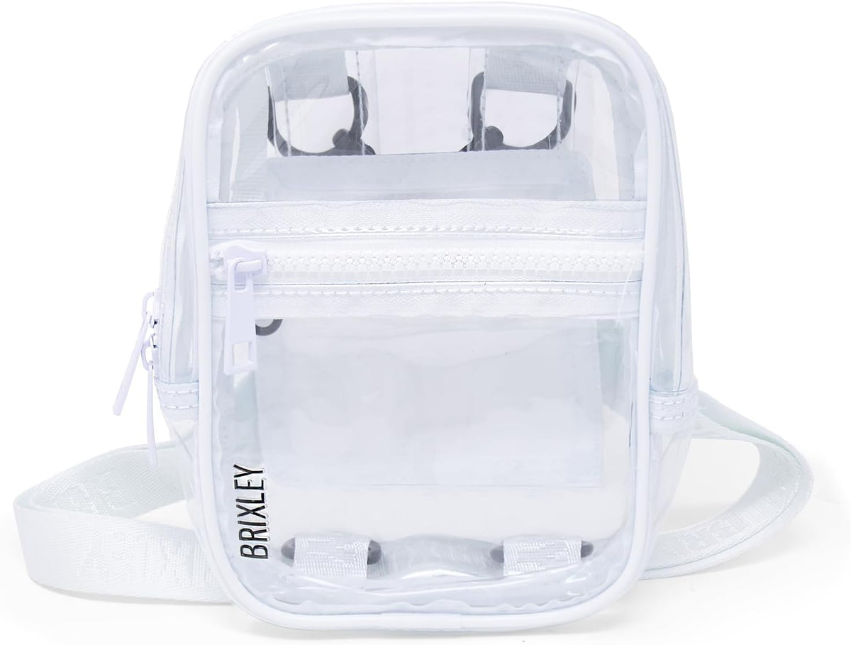 Brixley Crossbody Bag Sling Purse for Women Men Girls Travel, Multi Position Fanny Back Pack (Clear)
