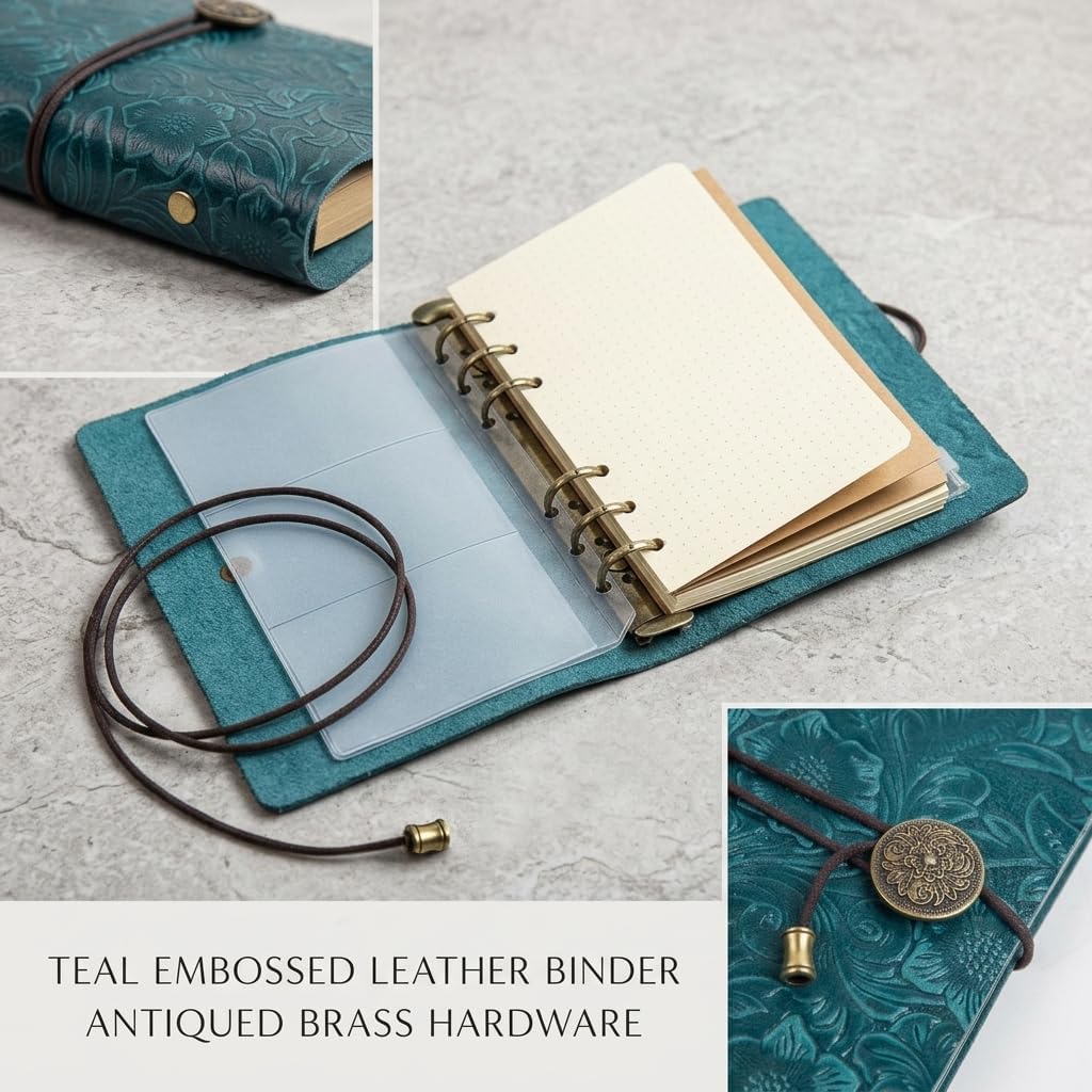 Refillable Leather Journal, Travelers Notebook Cover A6, Blue