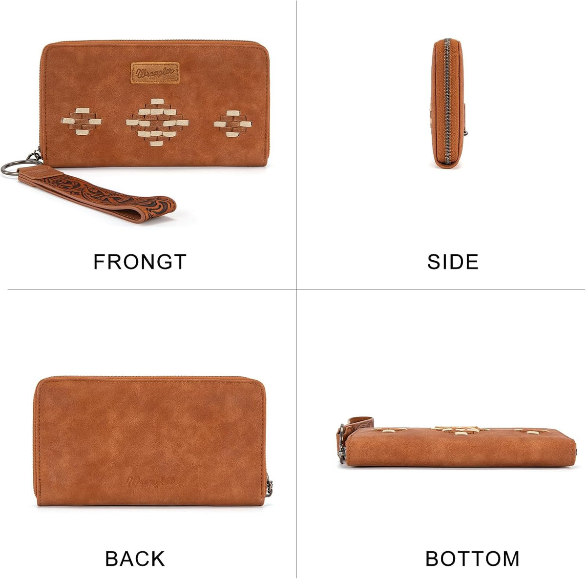 Wrangler Wristlet Wallet, Women Clutch Purses RFID Blocking with Aztec Boho Western Wrist Strap, Wristlet Purse with Zipper Pocket Card Holder for Women Girls Casual Travel Daily, WG310-W006BR