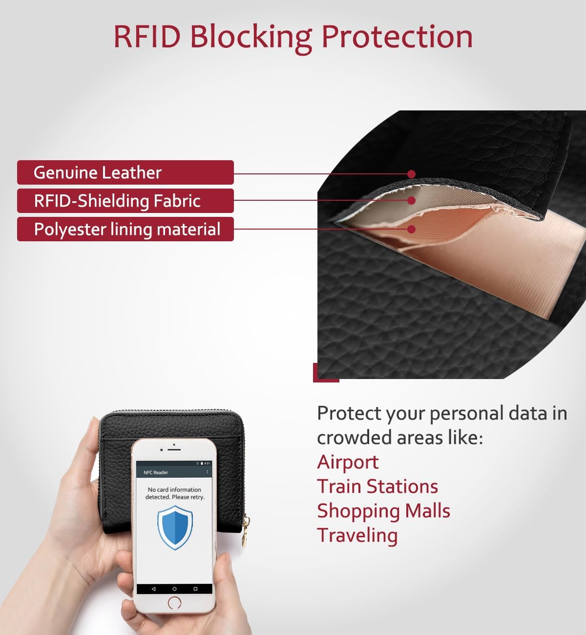 RFID Blocking Leather Wallets for Women, Zip Around Small Wallet