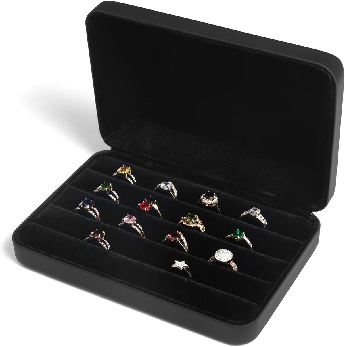 Jewelry Ring organizer Box, Portable Small Storage Display Case, Fashion Jewelry Tray Holder Showcase, Ring Boxes for Multiple Rings Fits for Travel or Home Organizers (Black Big)