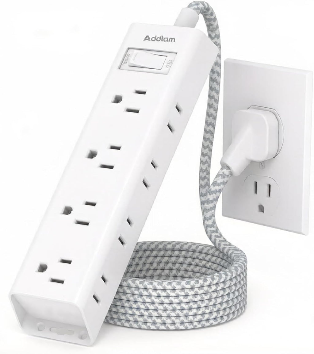 White Braided Power Strip Surge Protector with 12 Outlets