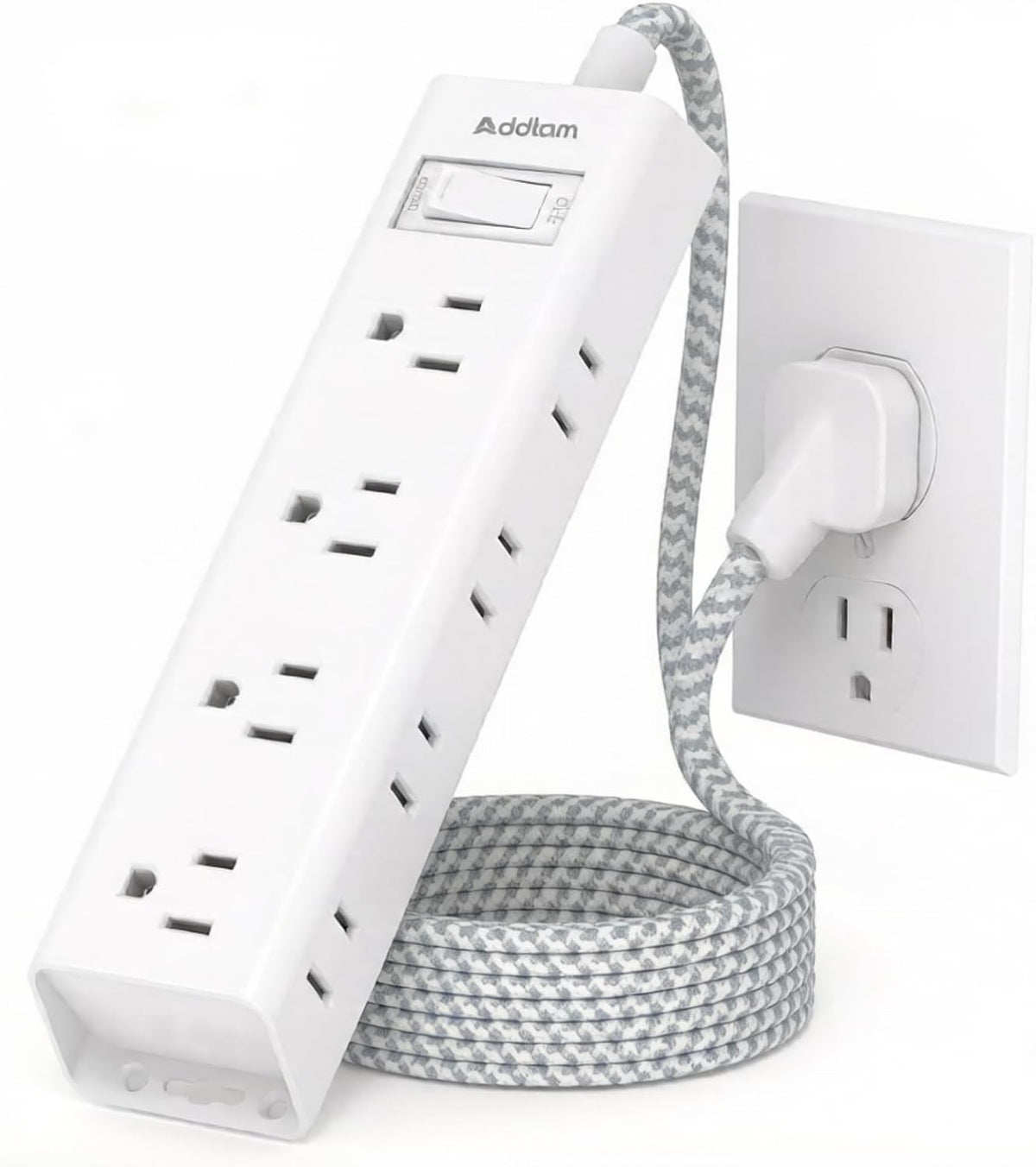 White Braided Power Strip Surge Protector with 12 Outlets