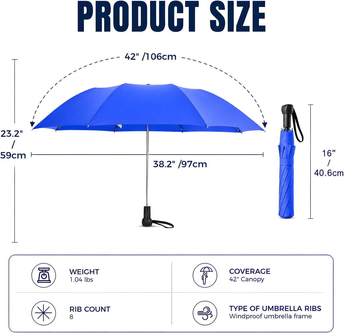 Collapsible Windproof Umbrella Travel - 42inch Auto Open & Manual Close