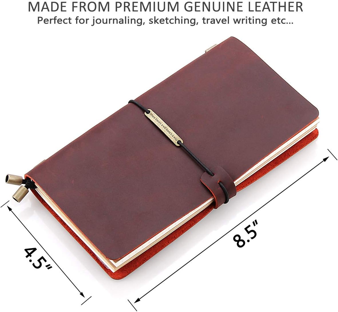 Robrasim Leather Writing Journal Notebook Refillable, Handmade Travelers Notebook for Men & Women, Perfect for Writing, Gifts, Travelers, Standard Size 8.5" x 4.5" Inches - Wine