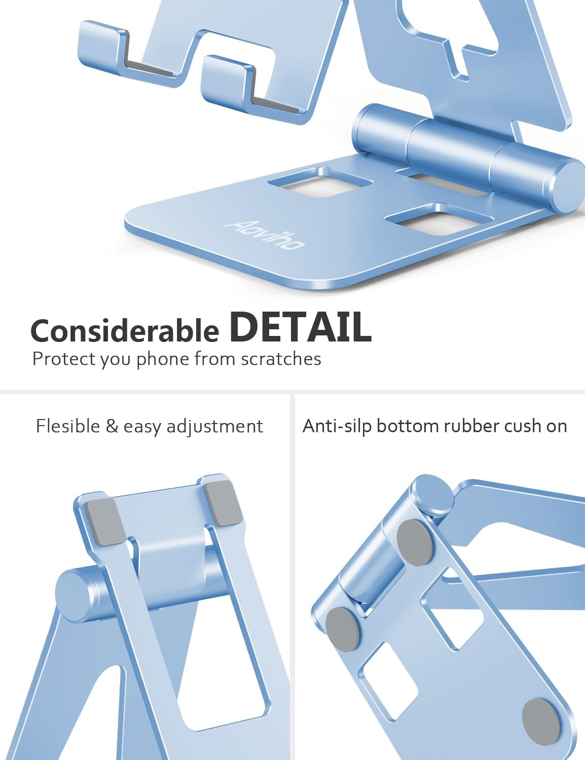 Aoviho Foldable Cell Phone Stand for Desk, Holder for iPhone,Sky Blue