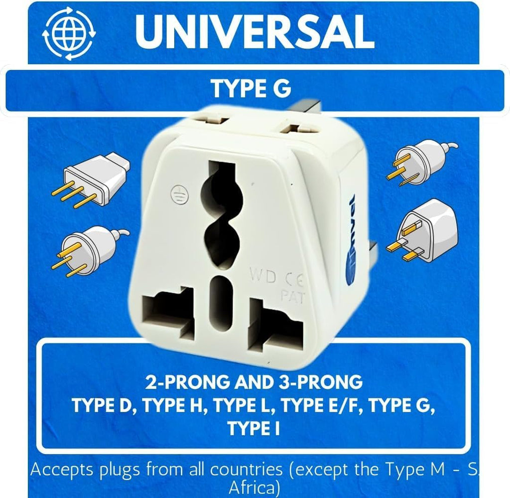 Universal International Power Adapter-2 in 1 UK Travel Plug Converter for Type G - Ideal for United Kingdom, Ireland, Great Britain, Scotland, England - London, Dublin - Worldwide Compatibility