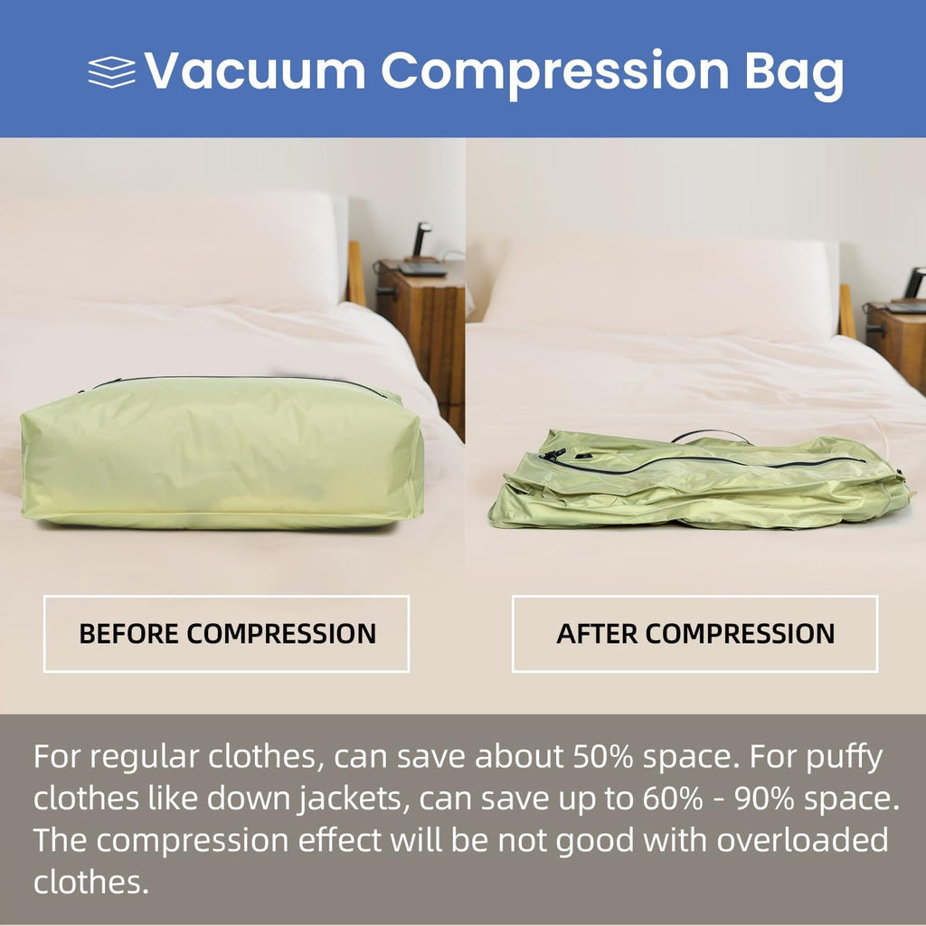 BAGAIL TPU Vacuum Bag for Travel, Reusable Compression Bag with IPX8 Waterproof Zipper, Save Space for Suitcase, Backpack and Carry on (Olive Green, ExtraLarge, With Pump)