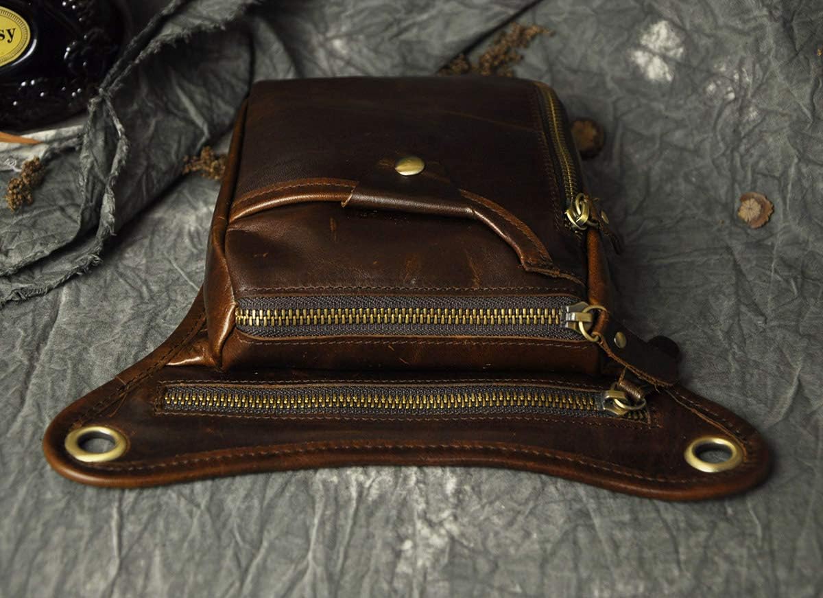 Le'aokuu Mens Genuine Leather Outdoor Sporting Hiking Waist Hip Pack Messenger Shoulder Drop Leg Thigh Bag Pouches For Women 211-5 (Brown 2)