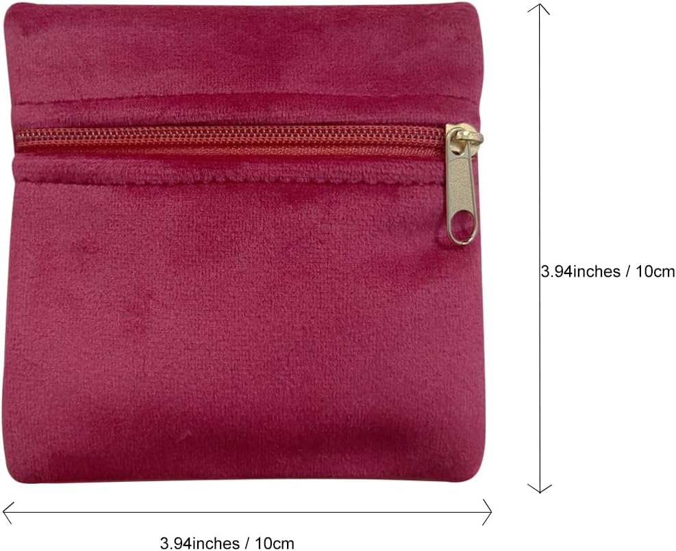 8pcs Small Velvet Jewelry Pouches with Zipper Gift Bags for Bracelet Necklace,Ring,Earrings,Earphone,Wedding Favors, Party Favors,Travel,3.94" X 3.94" (Rose red)