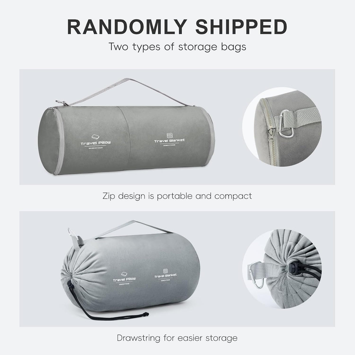 urnexttour Travel Pillow and Blanket Set Neck Pillow Airplane Memory Grey