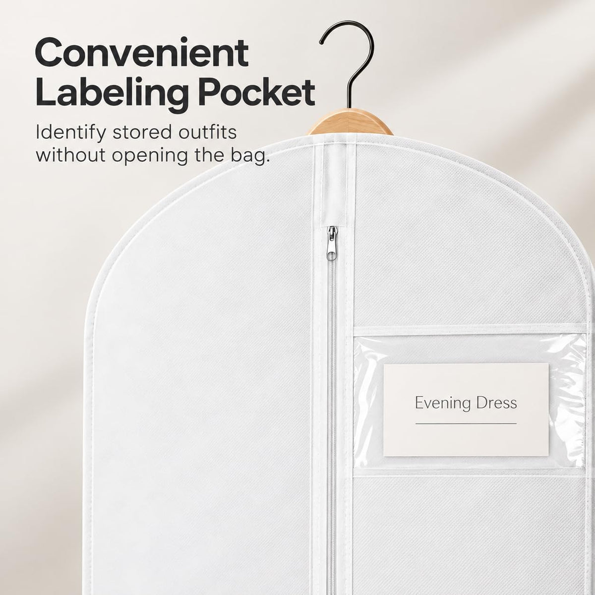 LPack 60" Garment Bag for Hanging Clothes, Dresses, Suits & Coats, Breathable Garment Cover for Closet Storage, White, 1 Pack