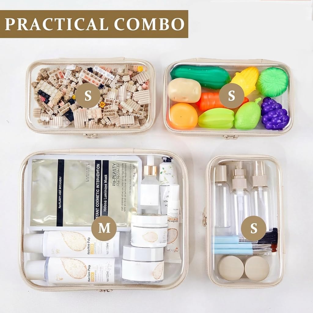 Clear Zipper Pouches, Hard Shell Zipper Case (M+3S)