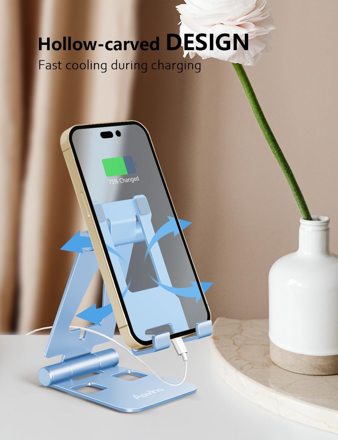 Aoviho Foldable Cell Phone Stand for Desk, Holder for iPhone,Sky Blue