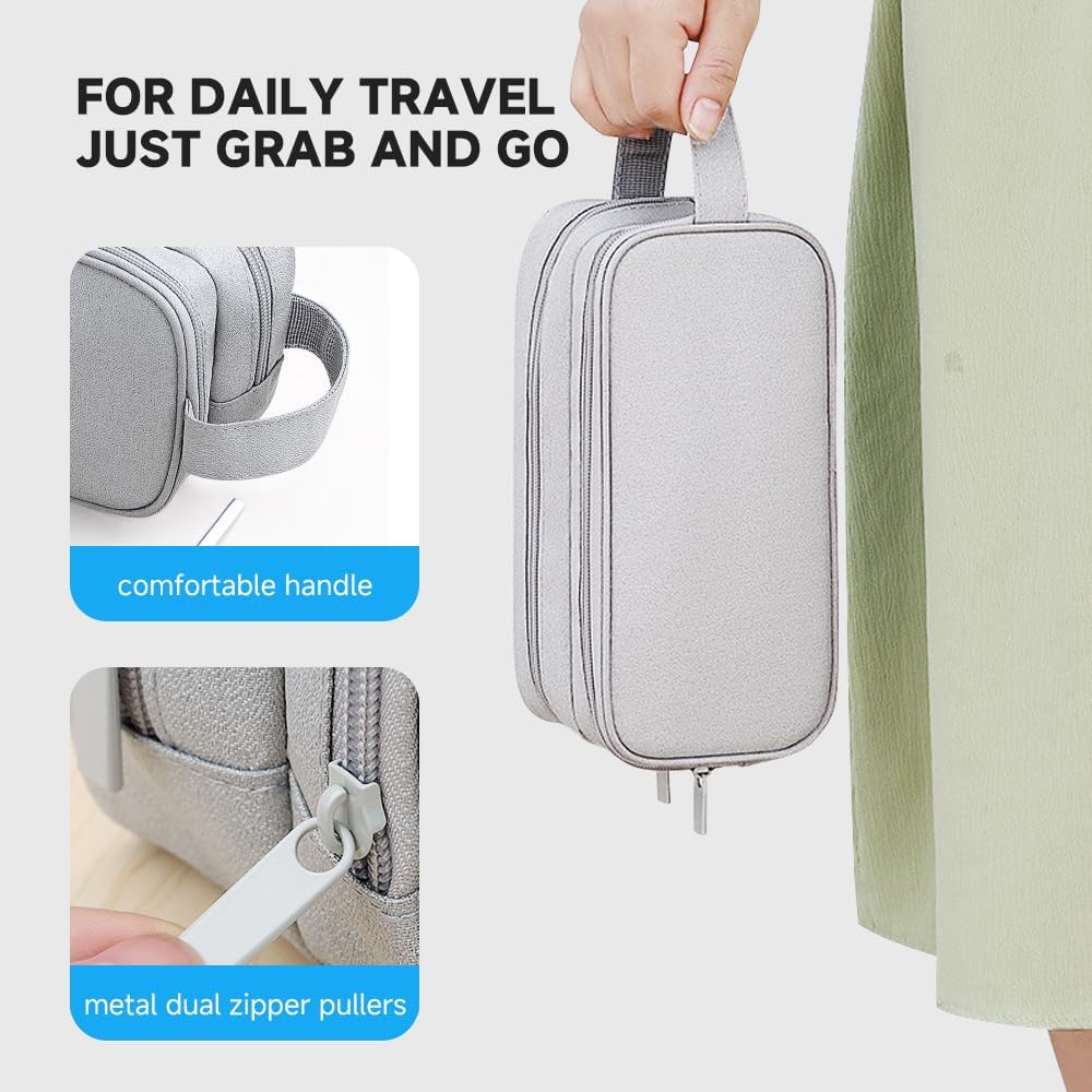Teskyer Double Layer Cable Organizer Bag, Travel Tech Pouch, Light Grey