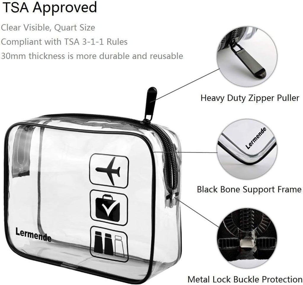 Lermende Clear Toiletry Bag TSA Approved Quart Size Travel Carry On - 5Pcs