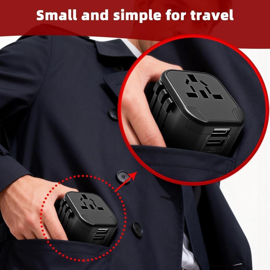 Universal Travel Adapter, Worldwide Plug Adaptor with 2 USB-A Ports