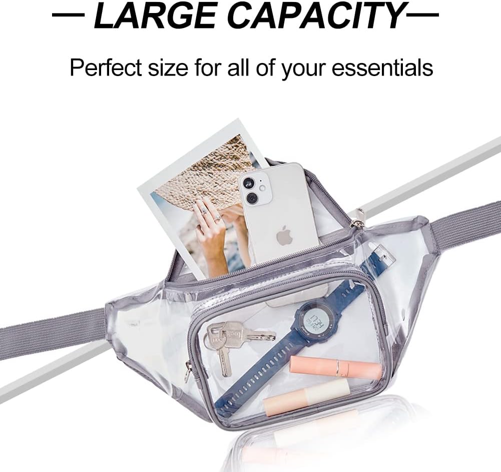 Clear Fanny Pack,Stadium Approved Waist Pack for Festival, Games,Travel and Concerts(Grey)
