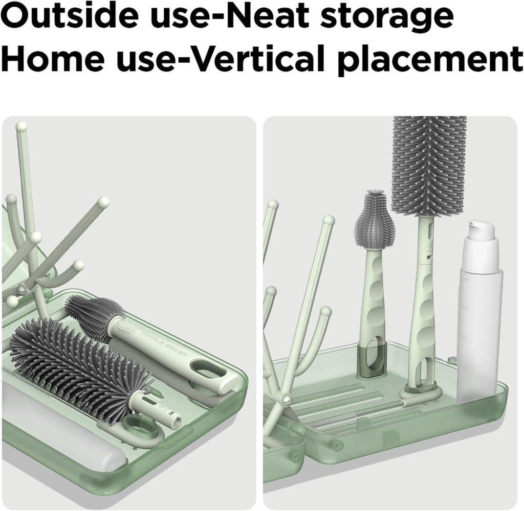 YOTIME Travel Bottle Brush Set, Foldable Drying Rack, Dispenser