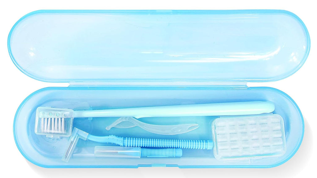 Orthodontic Care Travel Kit | V-Shape Toothbrush with Soft Bristles, Interdental Brushes, Orthodontic Wax, and Breathable Case | Portable Dental Kit for Braces and Aligners（BLUE）