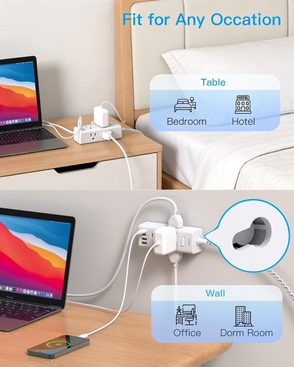 One Beat Surge Protector Power Strip, 6 Ft Flat Plug Extension Cord, 900J