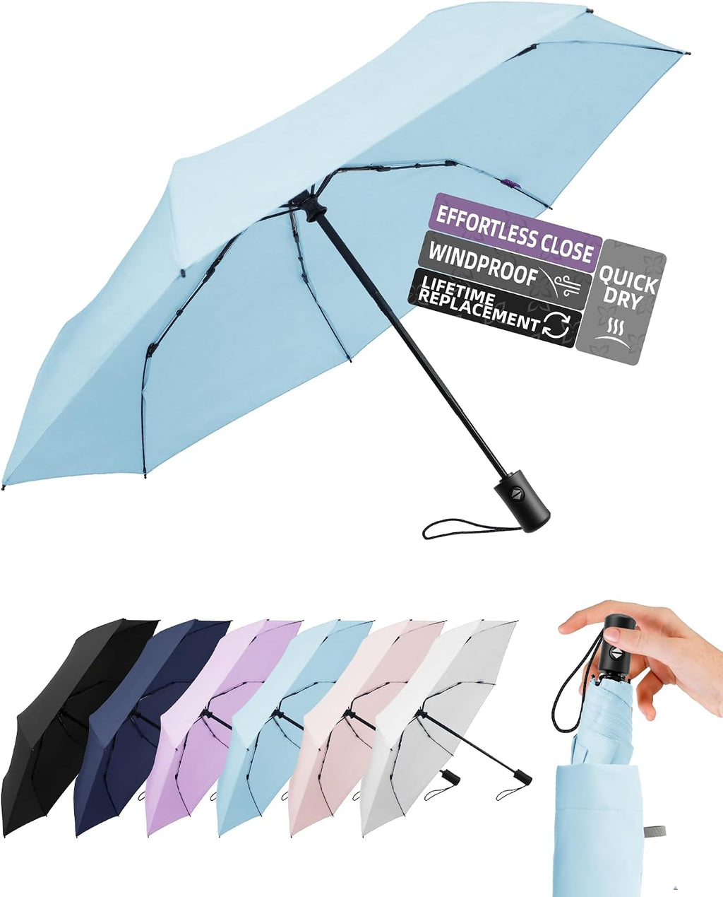 Umbrella Travel Size Compact Auto Open Close, Windproof for Rain