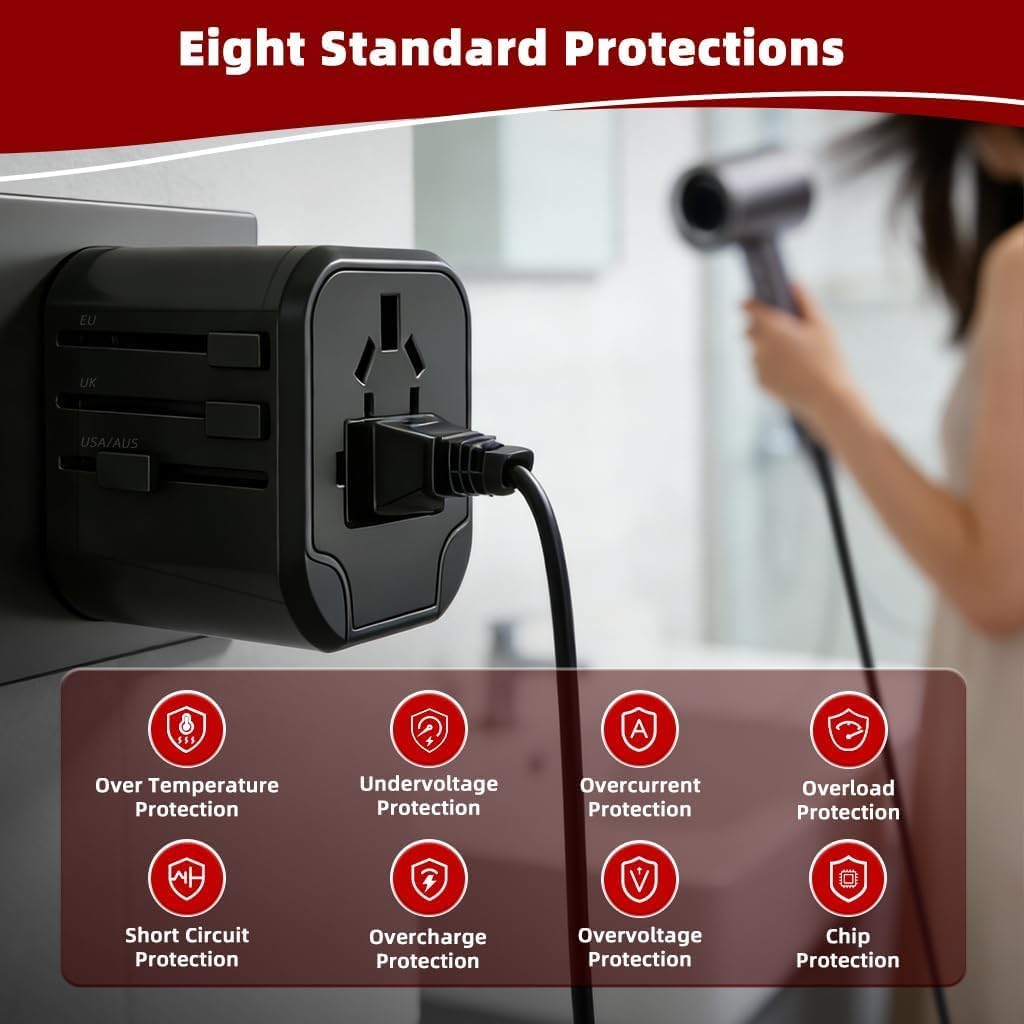 Universal Travel Adapter, Worldwide Plug Adaptor with 2 USB-A Ports