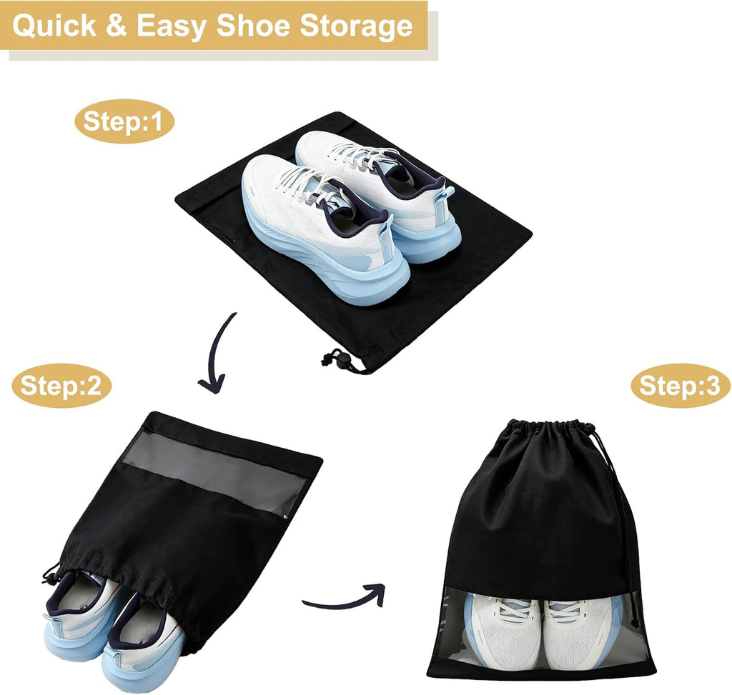 4 Pcs Shoe Bags for Travel with Clear TPU Window & Drawstring Closure