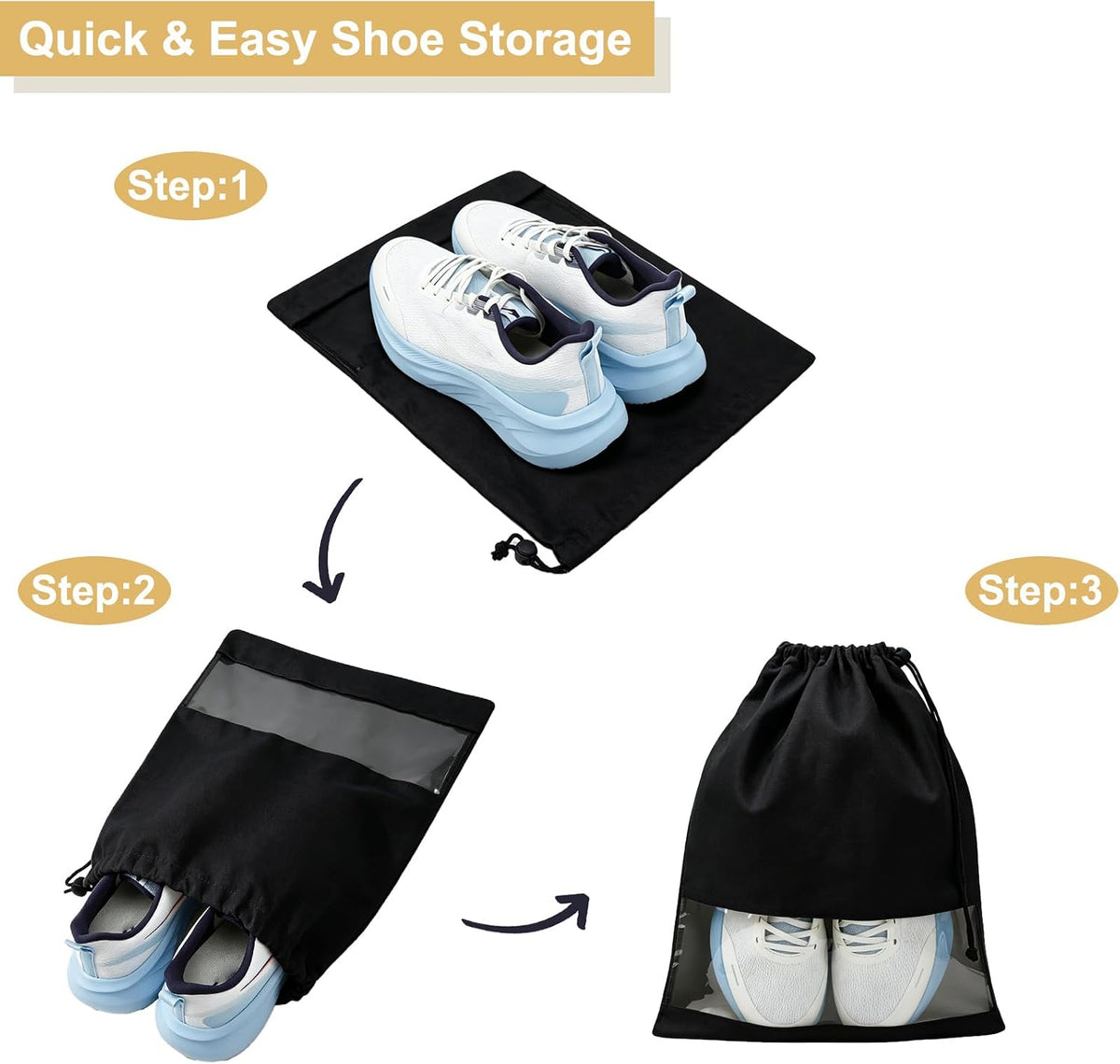 4 Pcs Shoe Bags for Travel with Clear TPU Window & Drawstring Closure