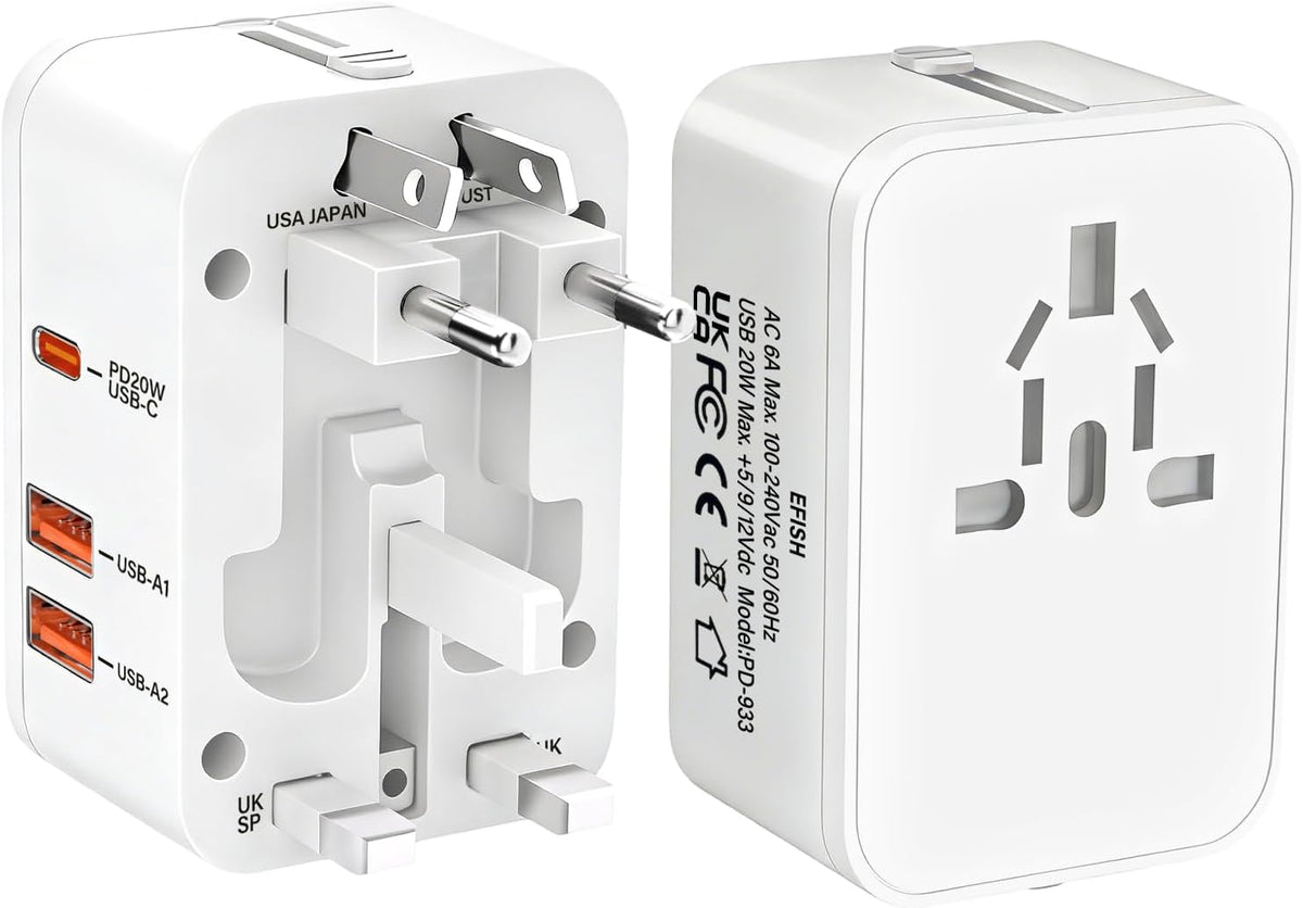 EFISH International Travel Plug Adapter,Fast Charging & Quick Charge White
